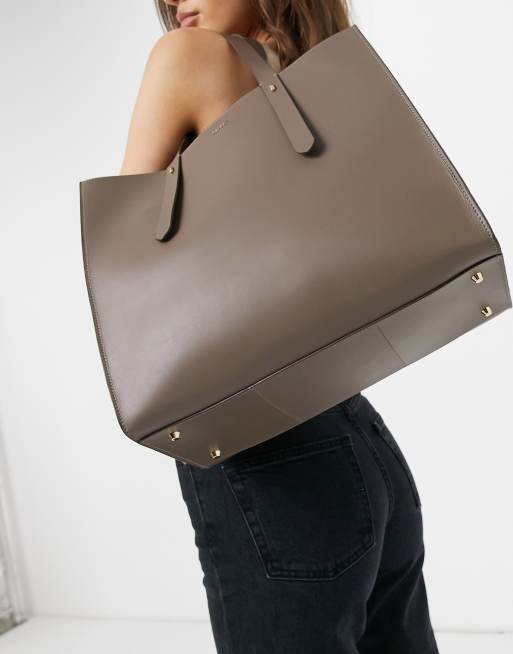 Reiss swaby leather tote in mid gray ASOS