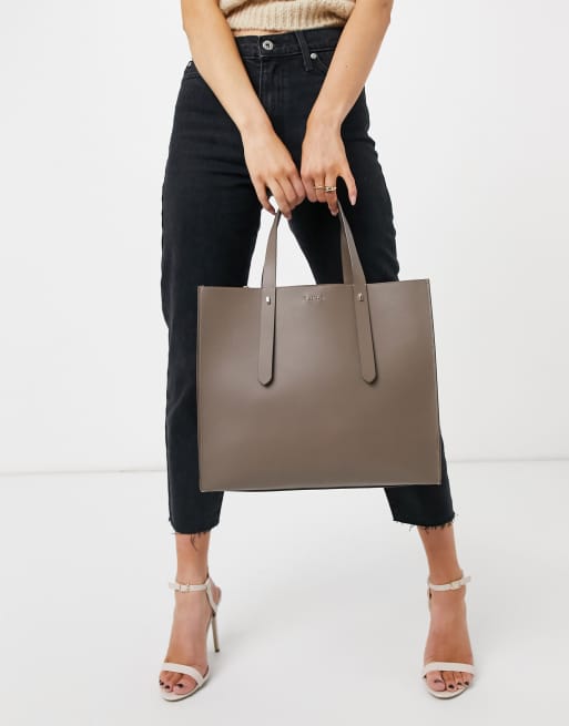 Reiss swaby leather tote in mid grey