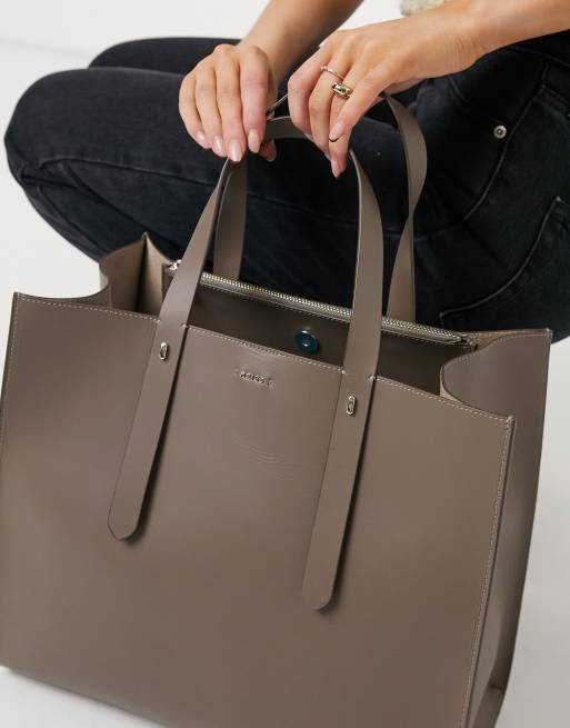 Reiss swaby leather tote in mid grey