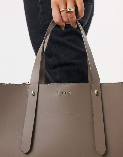 Reiss swaby leather tote in mid grey