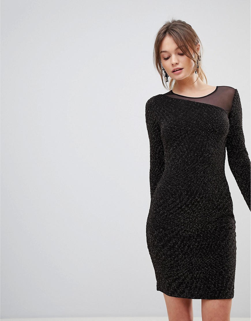 Reiss Verona Glitter Bodycon Dress-Black