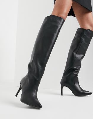 Reiss zinnia pointed stiletto knee boots in black | ASOS