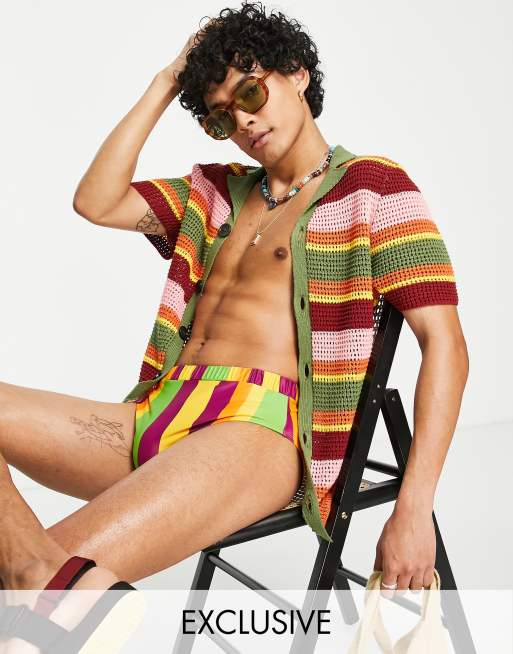 Relcaimed Vintage inspired swim trunks in stripe ASOS