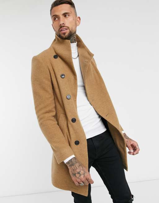 Religion asymmetrical funnel neck coat in camel