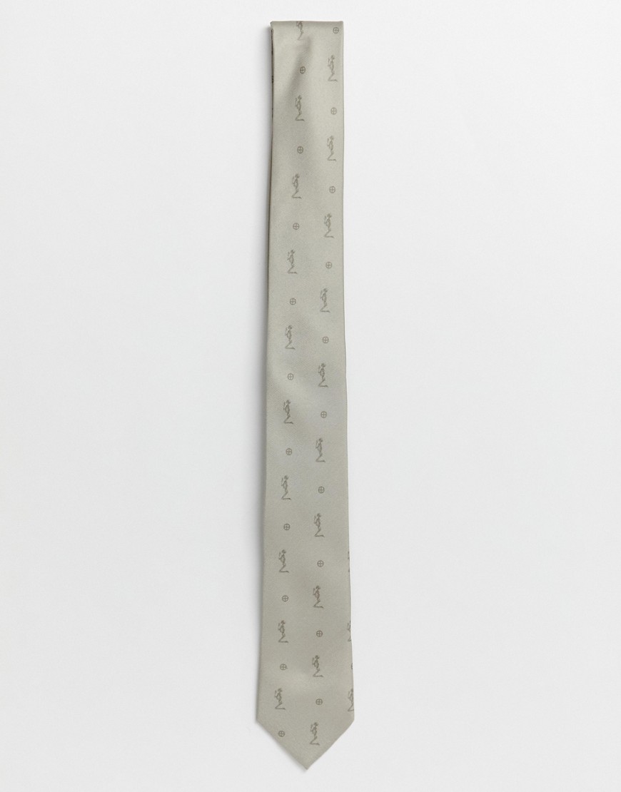 Religion - Cravatta da matrimonio in rasatello stampato grigio pietra