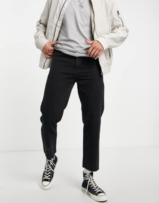Religion - Cropped jeans met rechte pijpen van stevige denim in vintage zwart