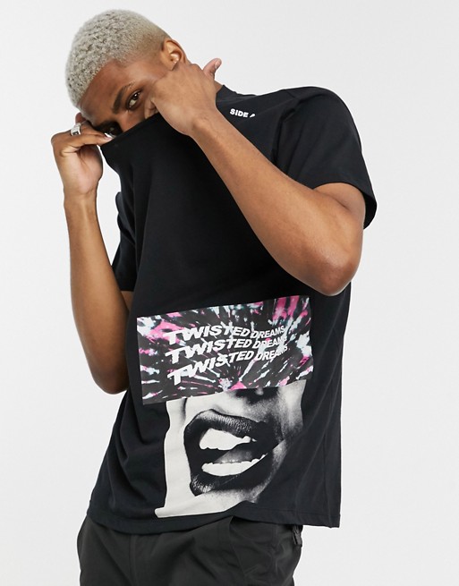 Religion drop shoulder t-shirt with graphic print in black