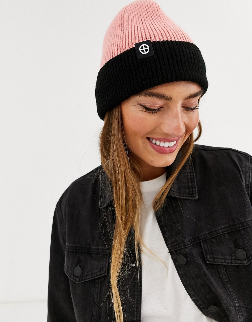 Religion Dusty Pink Beanie with Contrast Black Fold Up
