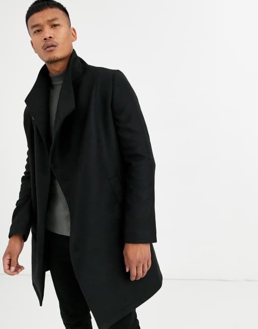 Religion funnel neck asymmetric overcoat in black | ASOS