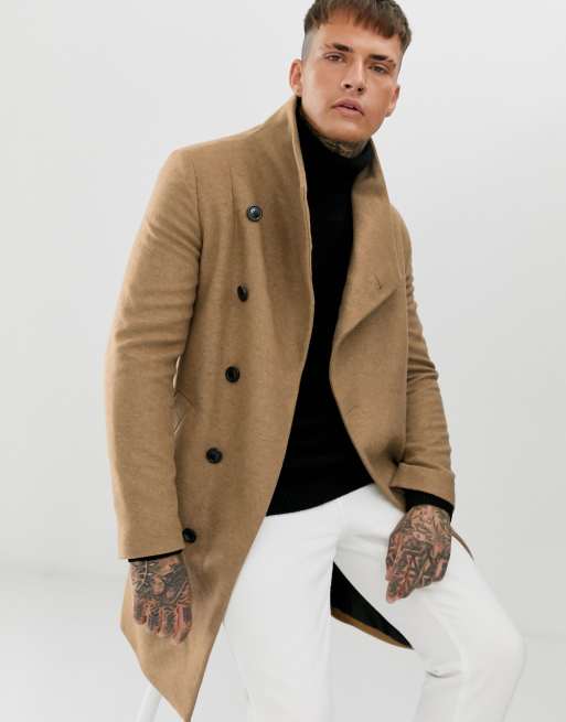 Religion funnel neck asymmetric overcoat in camel | ASOS