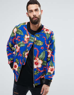 hawaiian print bomber jacket