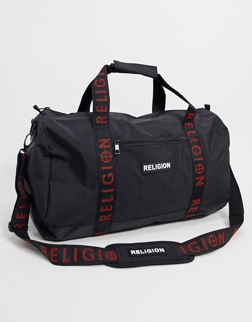 Religion holdall bag with logo strap in black
