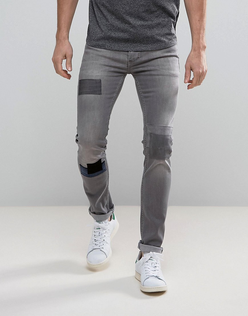 Religion - Jeans skinny elasticizzati con toppe-Grigio