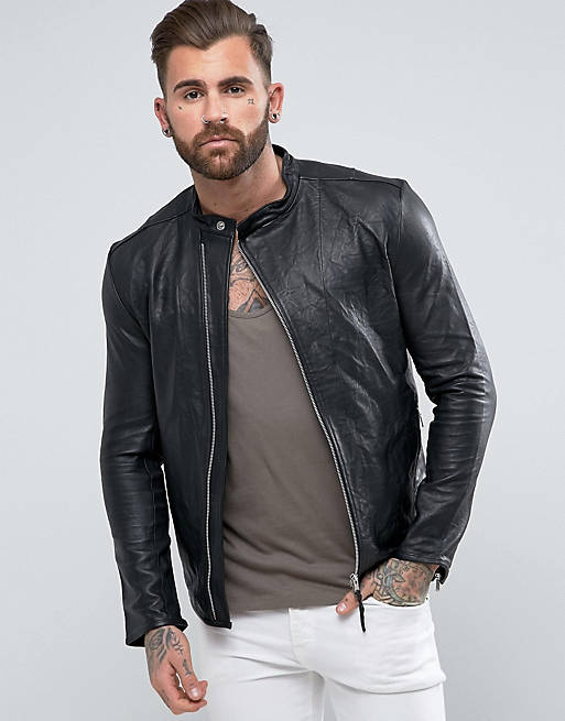 Religion Leather Jacket With Asymmetric Zip In | ASOS