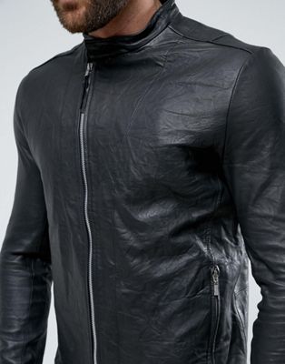 Religion Leather Jacket With Asymmetric 