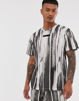 Religion loose fit co-ord t-shirt with brushed stripe print in black