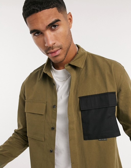Religion military double pocket shirt in beige