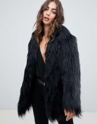 black mongolian faux fur coat