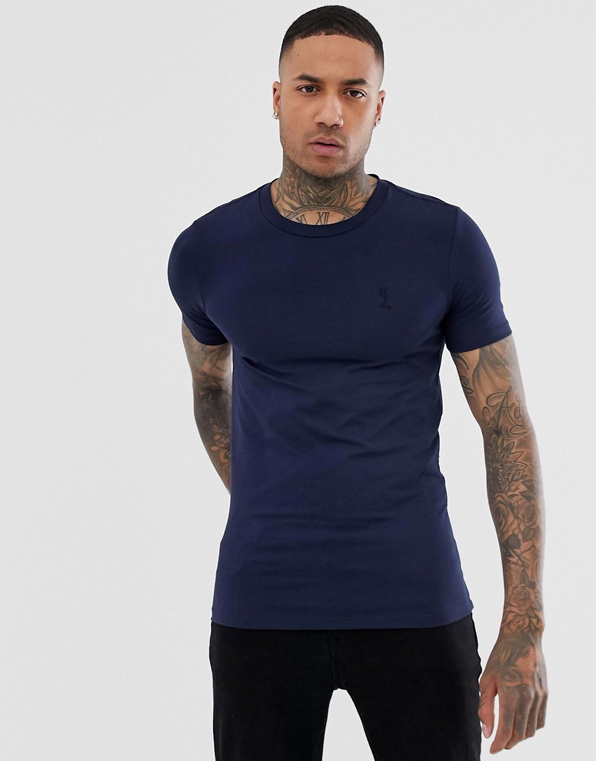 Religion - Muscle-fit T-shirt met ronde hals in marineblauw