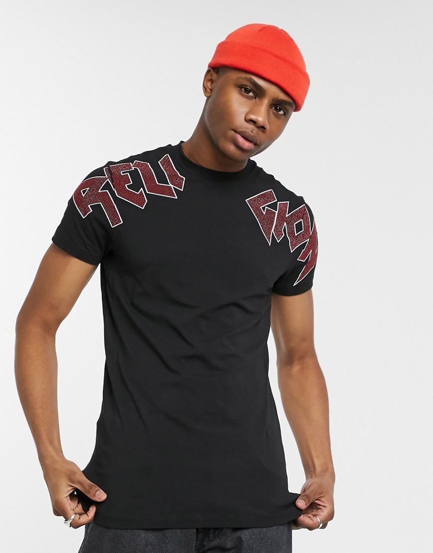 Religion - Muscle fit T-shirt met versierd logo in zwart