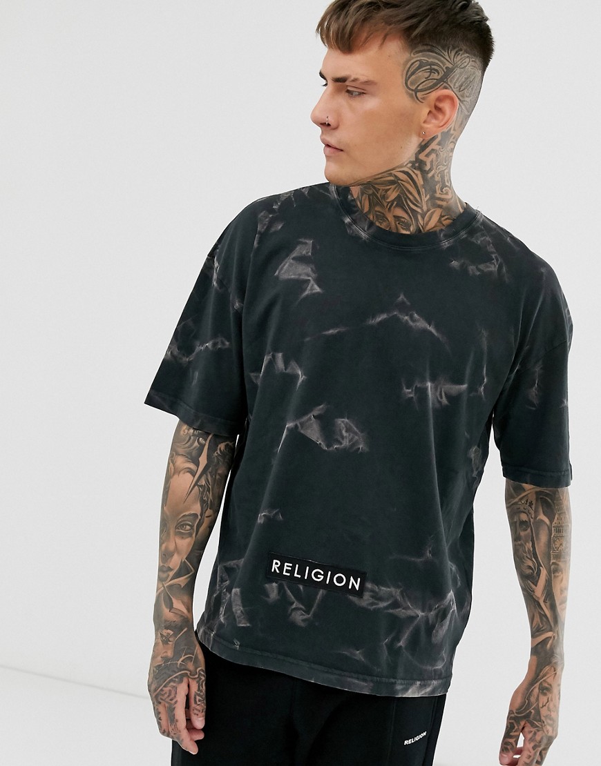 Religion oversized t-shirt with smoke print in black