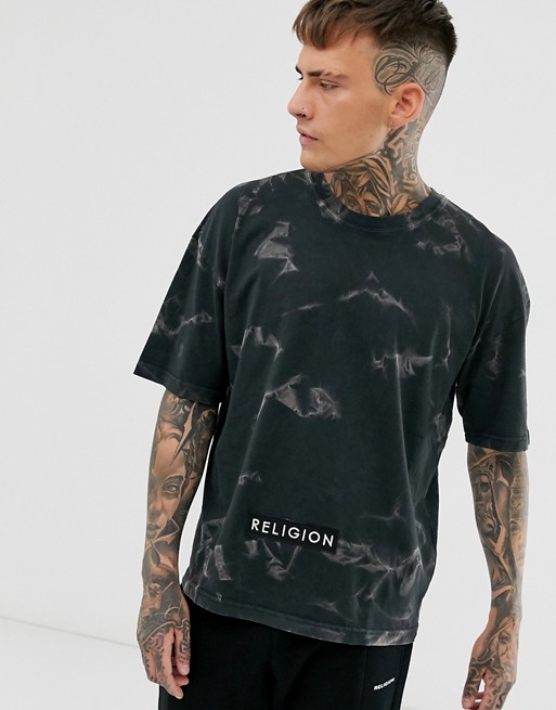 Religion oversized t-shirt with smoke print in black