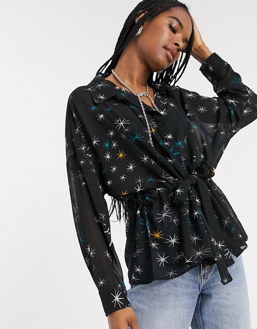 Religion party oversized shirt in foil print