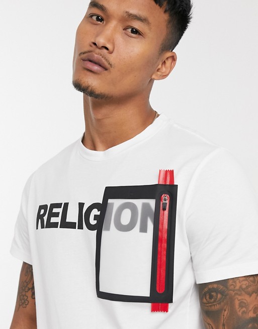 Religion patch detail logo t-shirt in white