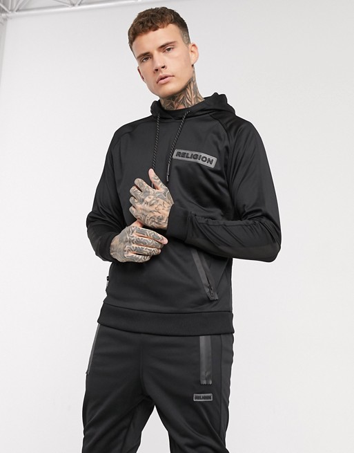 Religion polycot hoodie with rubberised logo in black