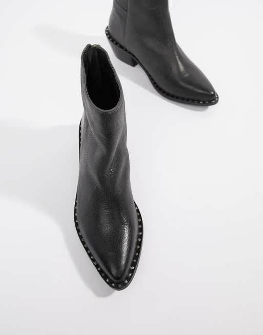black leather heeled ankle boot