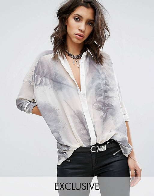 Religion Sheer Shirt In Feather Print
