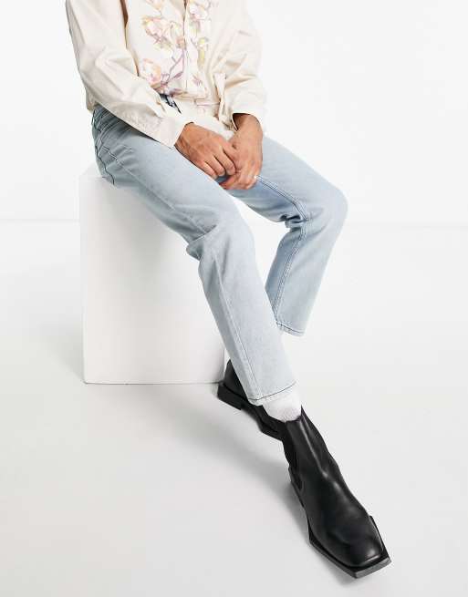 Religion - Stevige jeans met rechte, cropped pijpen en scheuren in vintage blauw