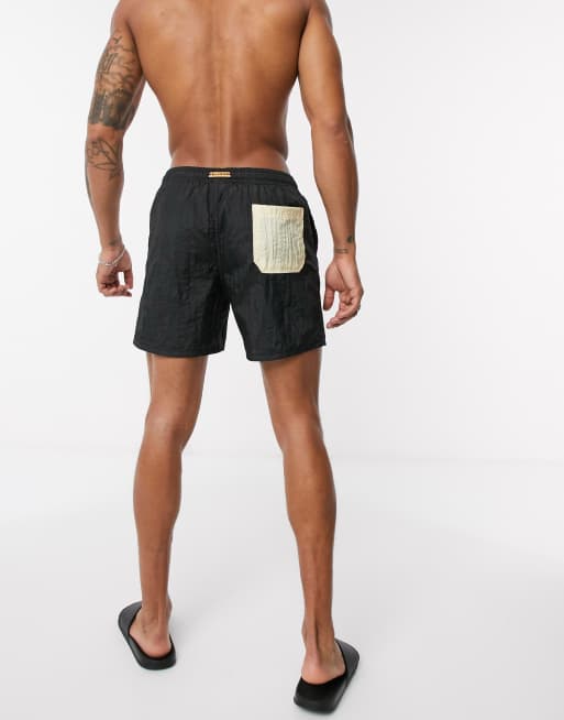 Religion swim shorts with contrast brand cord in black