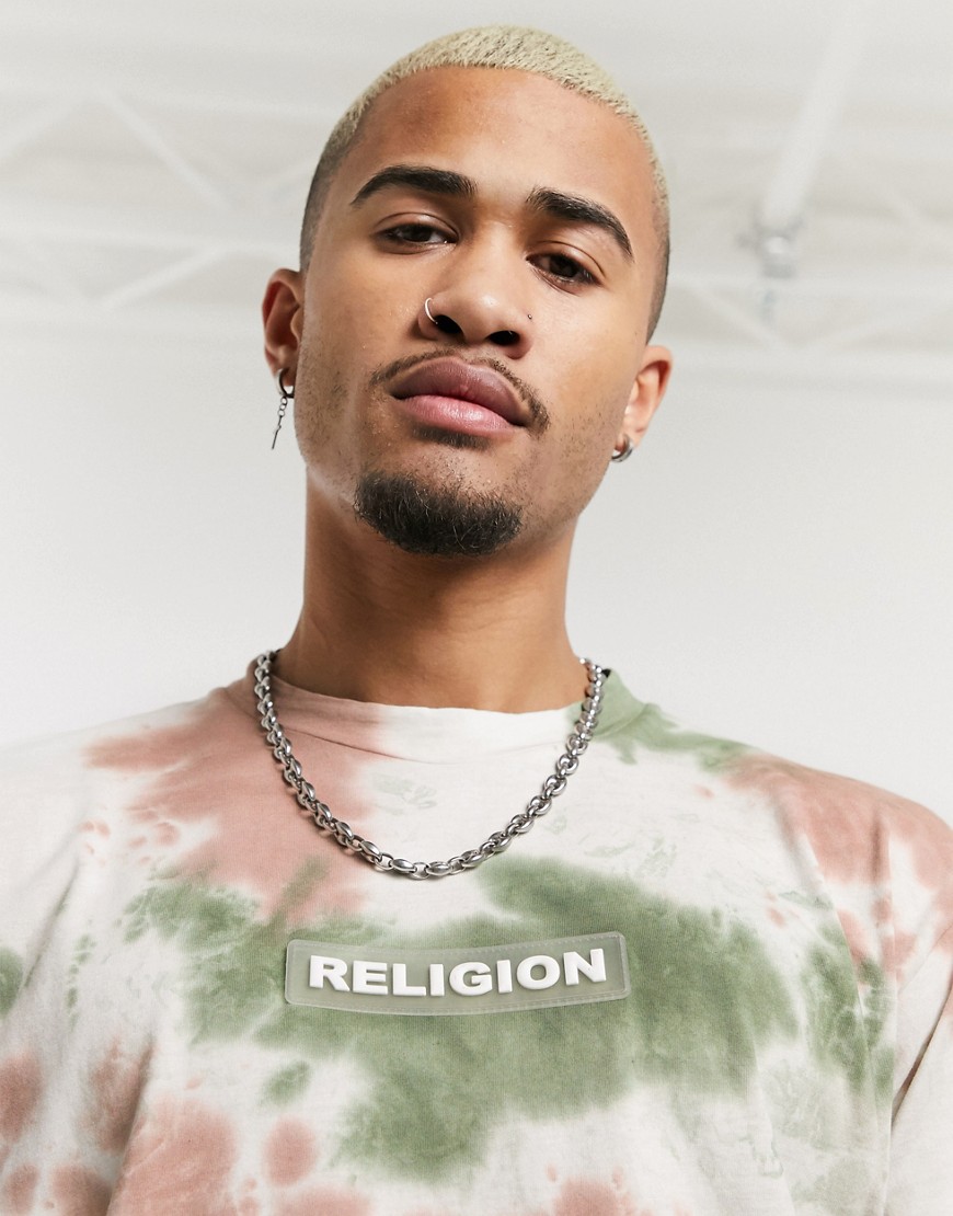Religion - T-shirt con logo sul petto e stampa tie-dye-Bianco