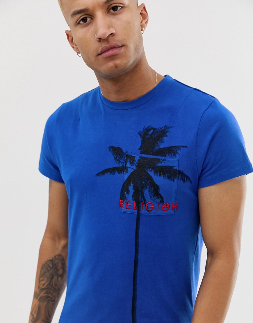 Religion - T-shirt con stampa di palme-Blu