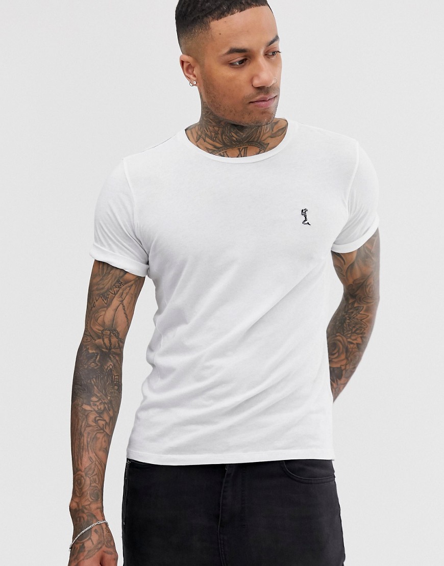 Religion - T-shirt met omgeslagen mouwen en logo in wit