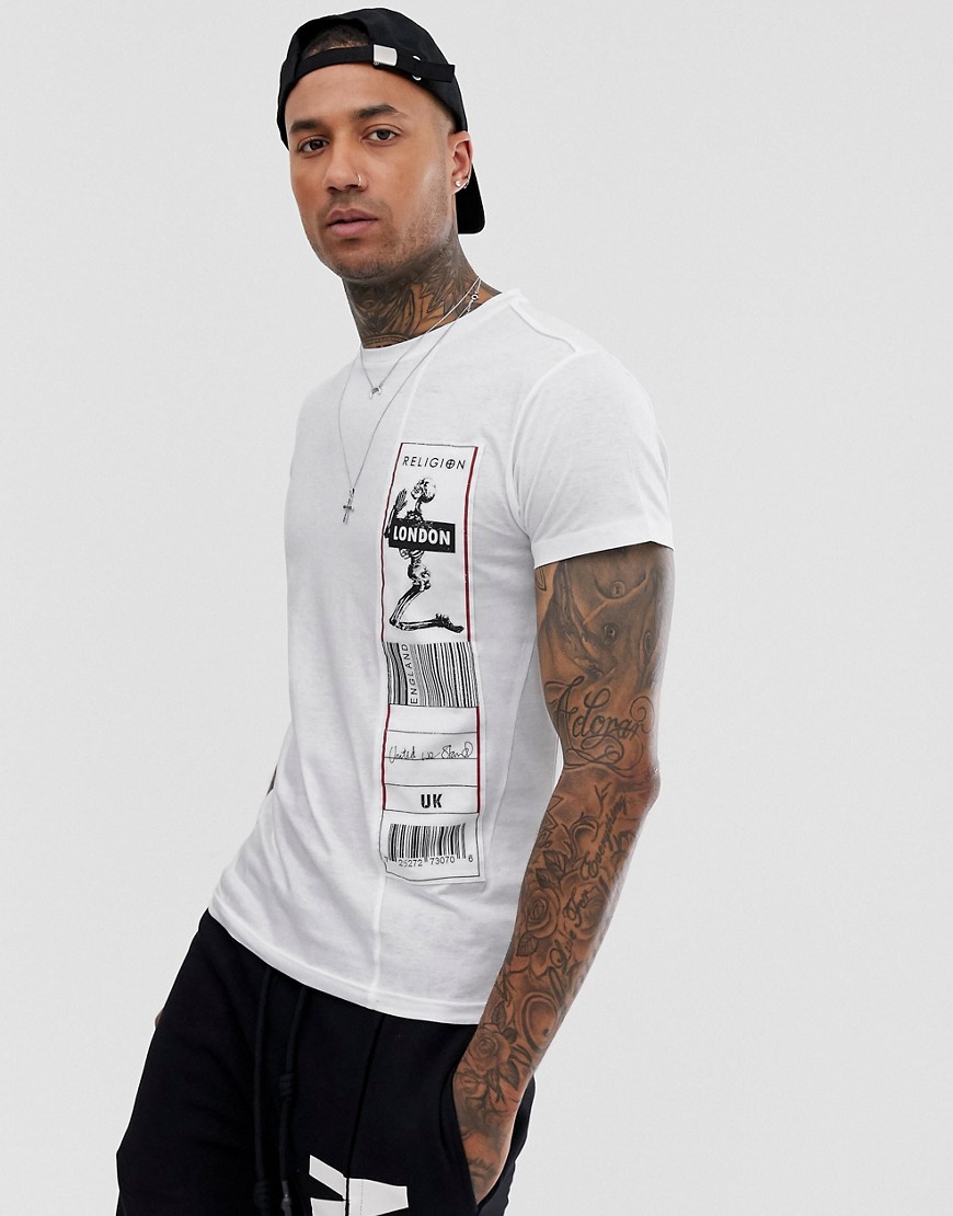 Religion - T-shirt met patch aan de zijkant in wit
