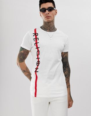Religion - T-shirt met zijstreep en logo-Wit