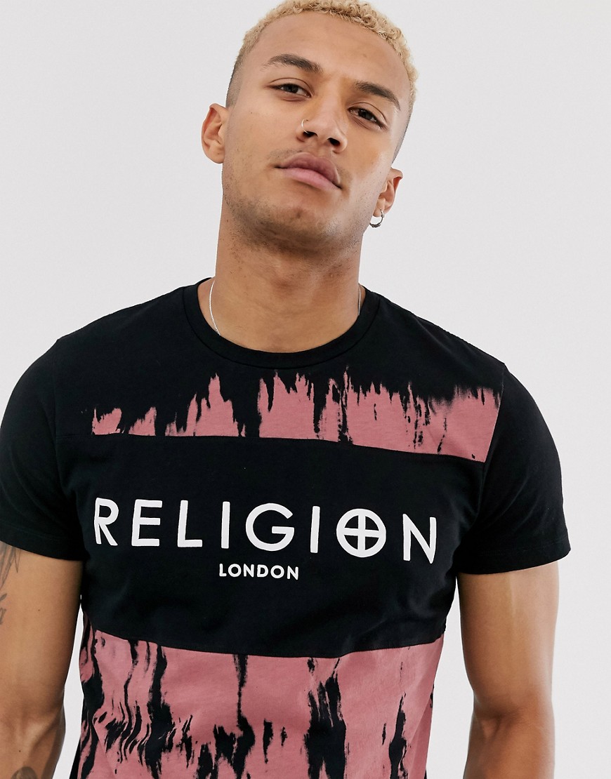 Religion - T-shirt nera con logo e stampa tie-dye-Nero