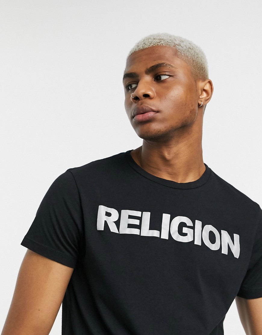 Religion - T-shirt nera con logo riflettente-Nero