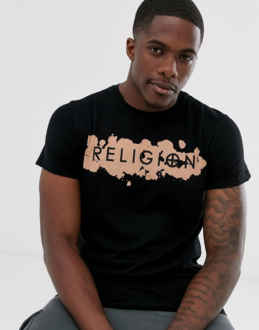 Religion - T-shirt nera con stampa sul petto-Nero