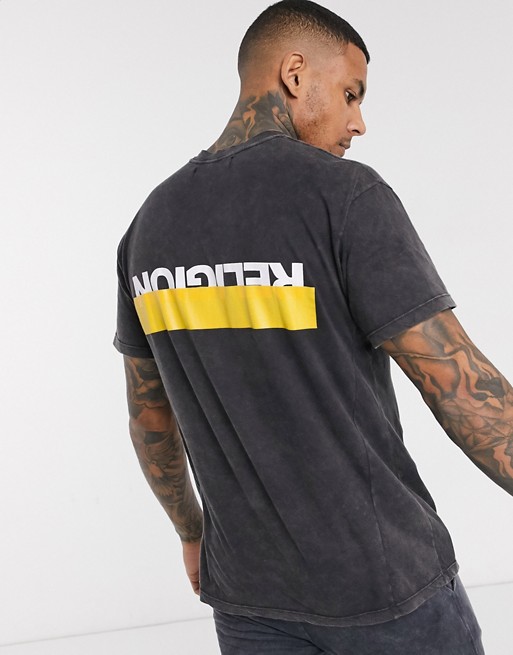 Religion t-shirt with back logo in washed black