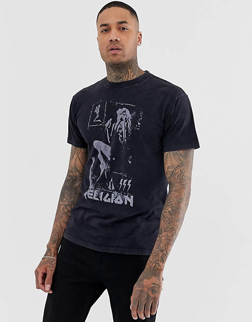 Religion t-shirt with band print in vintage black