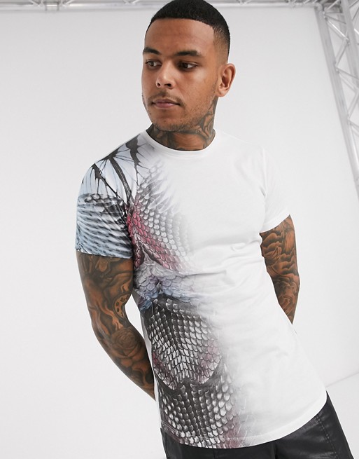 Religion t-shirt with side fade animal print in white