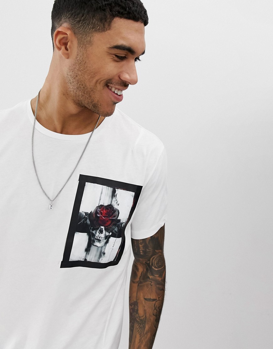 Religion T-shirt With Skull Rose Patch Print-white