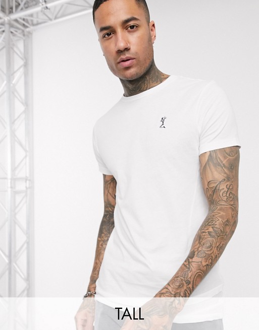 Religion Tall drop hem t-shirt with back taping in white