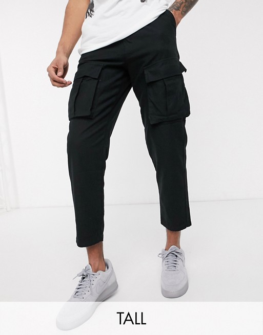 Religion Tall tapered fit cargo trousers with belt in black