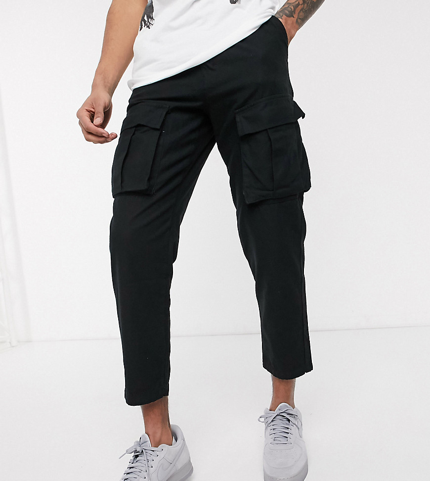 Religion Tall tapered fit cargo trousers with belt in black
