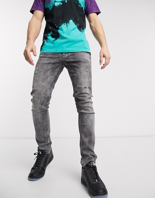 Religion Vicious skinny fit jeans with abrasions in grey