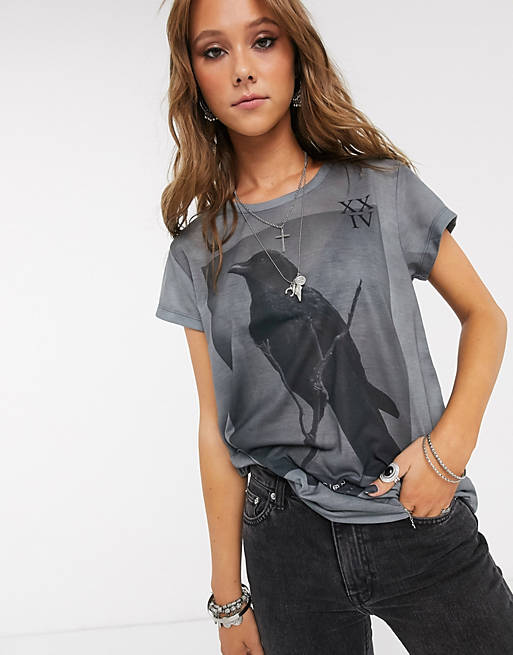 Religion washed t shirt in raven print | ASOS